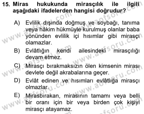 Hukukun Temel Kavramları Dersi 2025 - 2026 Yılı (Final) Dönem Sonu Sınav Soruları 15. Soru