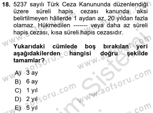 Hukukun Temel Kavramları Dersi 2025 - 2026 Yılı (Final) Dönem Sonu Sınav Soruları 18. Soru