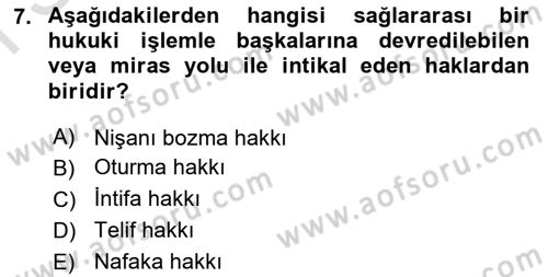 Hukukun Temel Kavramları Dersi 2025 - 2026 Yılı (Final) Dönem Sonu Sınav Soruları 7. Soru