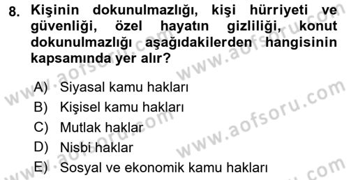 Hukukun Temel Kavramları Dersi 2025 - 2026 Yılı (Final) Dönem Sonu Sınav Soruları 8. Soru