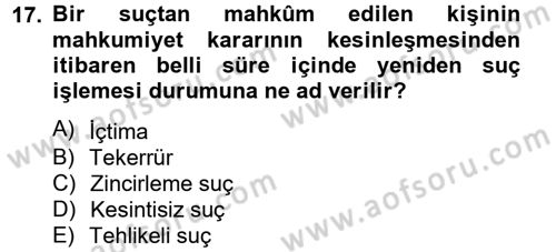 İnfaz Hukuku Dersi 2012 - 2013 Yılı (Final) Dönem Sonu Sınav Soruları 17. Soru