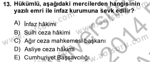 İnfaz Hukuku Dersi 2013 - 2014 Yılı (Vize) Ara Sınav Soruları 13. Soru