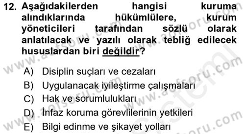İnfaz Hukuku Dersi 2015 - 2016 Yılı (Vize) Ara Sınav Soruları 12. Soru