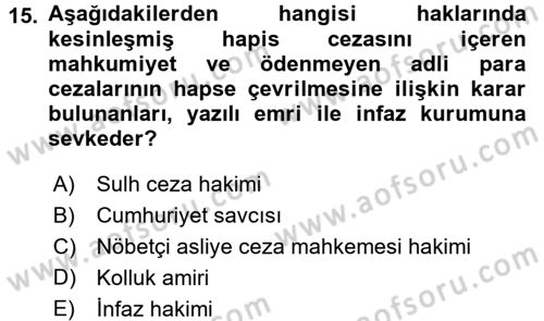 İnfaz Hukuku Dersi Ara Sınavı Deneme Sınav Soruları 15. Soru