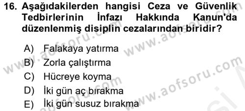 İnfaz Hukuku Dersi Ara Sınavı Deneme Sınav Soruları 16. Soru