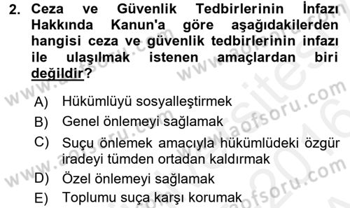 İnfaz Hukuku Dersi Ara Sınavı Deneme Sınav Soruları 2. Soru