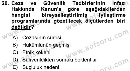 İnfaz Hukuku Dersi 2015 - 2016 Yılı (Vize) Ara Sınav Soruları 20. Soru