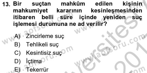 İnfaz Hukuku Dersi 2016 - 2017 Yılı 3 Ders Sınav Soruları 13. Soru