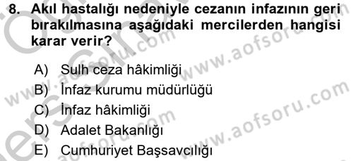 İnfaz Hukuku Dersi 2016 - 2017 Yılı 3 Ders Sınav Soruları 8. Soru