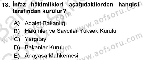 İnfaz Hukuku Dersi 2016 - 2017 Yılı (Final) Dönem Sonu Sınav Soruları 18. Soru