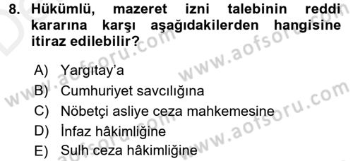 İnfaz Hukuku Dersi 2017 - 2018 Yılı 3 Ders Sınav Soruları 8. Soru