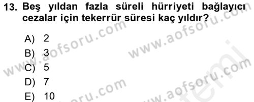 İnfaz Hukuku Dersi 2017 - 2018 Yılı (Final) Dönem Sonu Sınav Soruları 13. Soru