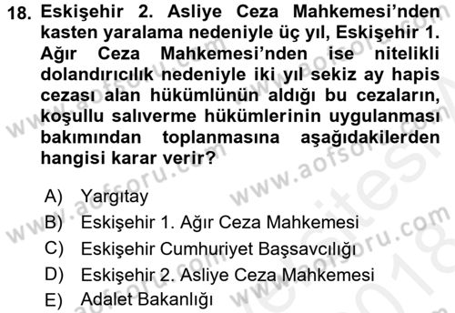 İnfaz Hukuku Dersi 2017 - 2018 Yılı (Final) Dönem Sonu Sınav Soruları 18. Soru