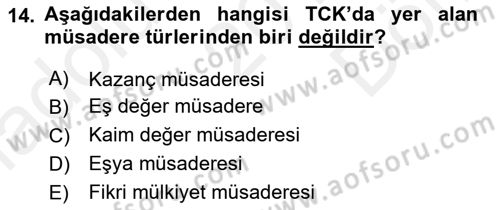 İnfaz Hukuku Dersi 2018 - 2019 Yılı (Final) Dönem Sonu Sınav Soruları 14. Soru