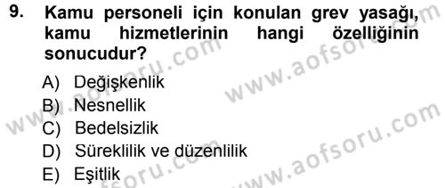 İdare Hukukuna Giriş Dersi 2012 - 2013 Yılı (Final) Dönem Sonu Sınav Soruları 9. Soru