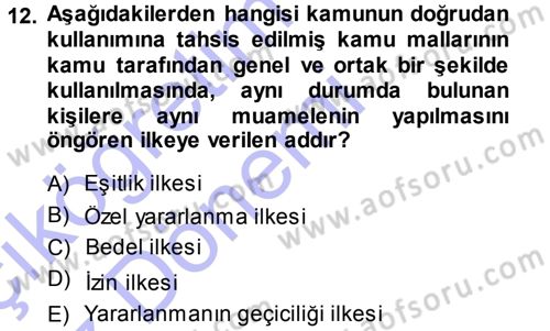 İdare Hukukuna Giriş Dersi Ara Sınavı Deneme Sınav Soruları 12. Soru