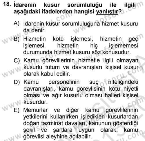 İdare Hukukuna Giriş Dersi 2013 - 2014 Yılı Tek Ders Sınav Soruları 18. Soru
