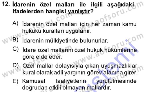 İdare Hukukuna Giriş Dersi Ara Sınavı Deneme Sınav Soruları 12. Soru
