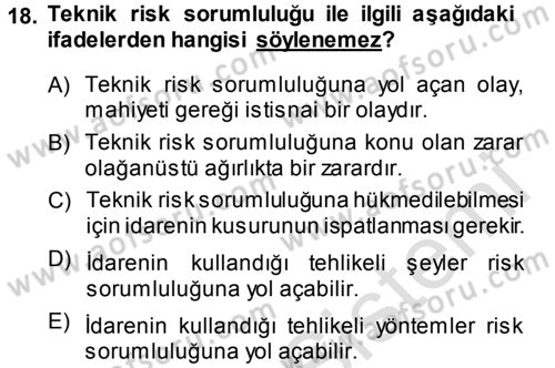 İdare Hukukuna Giriş Dersi 2014 - 2015 Yılı Tek Ders Sınav Soruları 18. Soru