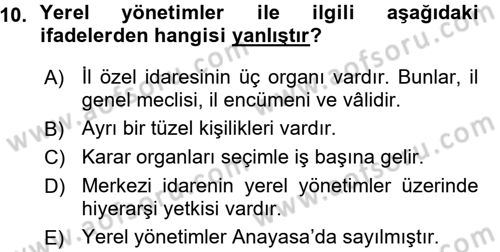 İdare Hukukuna Giriş Dersi Ara Sınavı Deneme Sınav Soruları 10. Soru