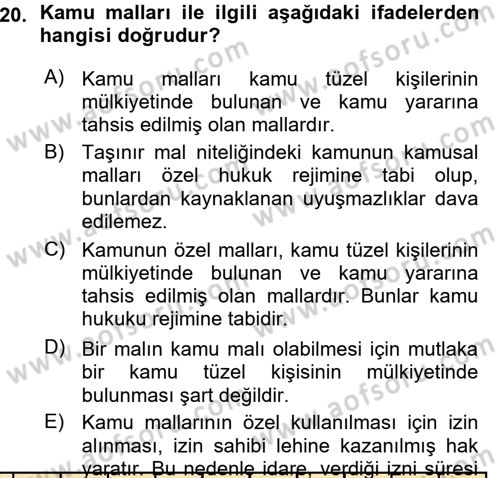 İdare Hukukuna Giriş Dersi Ara Sınavı Deneme Sınav Soruları 20. Soru