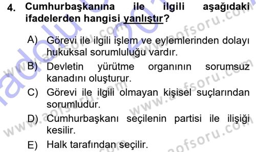 İdare Hukukuna Giriş Dersi 2015 - 2016 Yılı (Vize) Ara Sınav Soruları 4. Soru