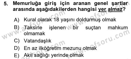 İdare Hukukuna Giriş Dersi 2015 - 2016 Yılı (Vize) Ara Sınav Soruları 5. Soru