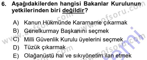 İdare Hukukuna Giriş Dersi Ara Sınavı Deneme Sınav Soruları 6. Soru