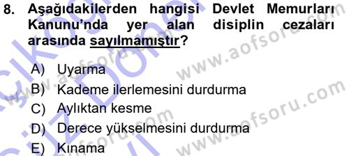 İdare Hukukuna Giriş Dersi 2015 - 2016 Yılı (Vize) Ara Sınav Soruları 8. Soru