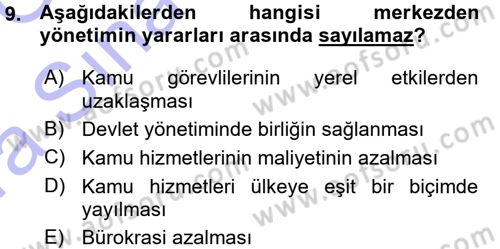 İdare Hukukuna Giriş Dersi Ara Sınavı Deneme Sınav Soruları 9. Soru
