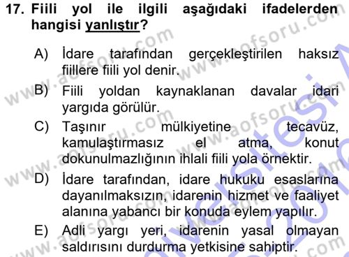 İdare Hukukuna Giriş Dersi 2015 - 2016 Yılı (Final) Dönem Sonu Sınav Soruları 17. Soru