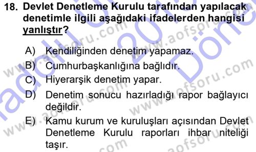 İdare Hukukuna Giriş Dersi 2015 - 2016 Yılı (Final) Dönem Sonu Sınav Soruları 18. Soru