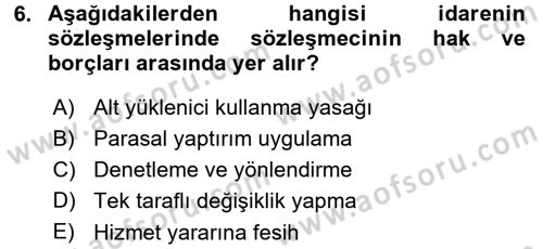 İdare Hukukuna Giriş Dersi 2015 - 2016 Yılı (Final) Dönem Sonu Sınav Soruları 6. Soru