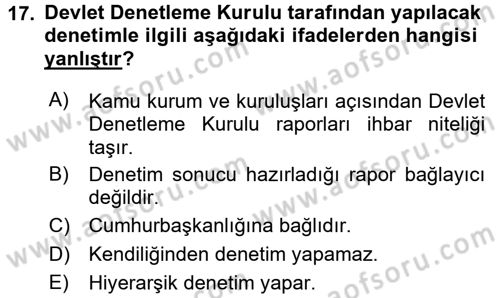 İdare Hukukuna Giriş Dersi 2015 - 2016 Yılı Tek Ders Sınav Soruları 17. Soru