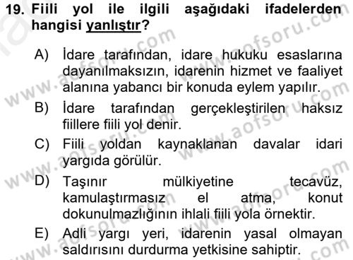 İdare Hukukuna Giriş Dersi 2015 - 2016 Yılı Tek Ders Sınav Soruları 19. Soru