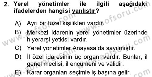 İdare Hukukuna Giriş Dersi 2015 - 2016 Yılı Tek Ders Sınav Soruları 2. Soru