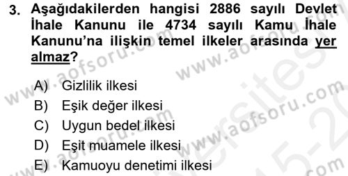 İdare Hukukuna Giriş Dersi 2015 - 2016 Yılı Tek Ders Sınav Soruları 3. Soru