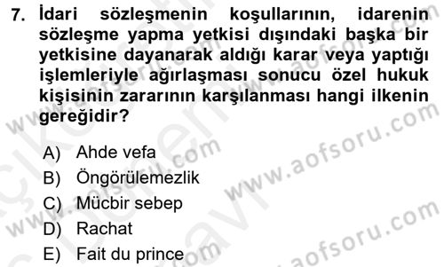 İdare Hukukuna Giriş Dersi 2015 - 2016 Yılı Tek Ders Sınav Soruları 7. Soru