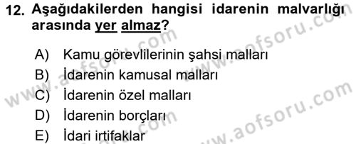 İdare Hukukuna Giriş Dersi Ara Sınavı Deneme Sınav Soruları 12. Soru