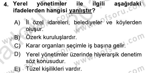 İdare Hukukuna Giriş Dersi 2016 - 2017 Yılı (Vize) Ara Sınav Soruları 4. Soru