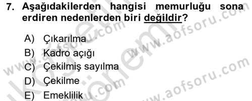 İdare Hukukuna Giriş Dersi Ara Sınavı Deneme Sınav Soruları 7. Soru