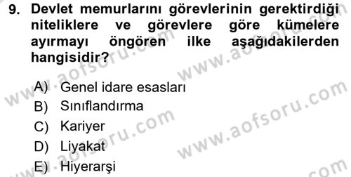 İdare Hukukuna Giriş Dersi Ara Sınavı Deneme Sınav Soruları 9. Soru