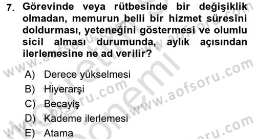 İdare Hukukuna Giriş Dersi Ara Sınavı Deneme Sınav Soruları 7. Soru