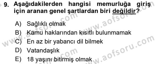 İdare Hukukuna Giriş Dersi Ara Sınavı Deneme Sınav Soruları 9. Soru