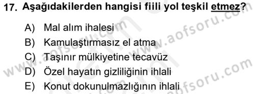 İdare Hukukuna Giriş Dersi 2017 - 2018 Yılı (Final) Dönem Sonu Sınav Soruları 17. Soru