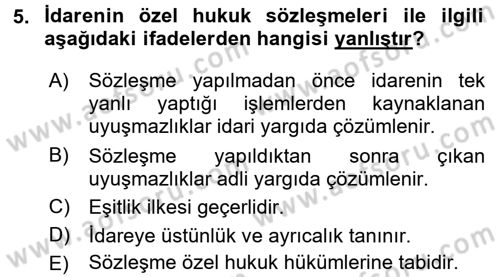 İdare Hukukuna Giriş Dersi 2017 - 2018 Yılı (Final) Dönem Sonu Sınav Soruları 5. Soru