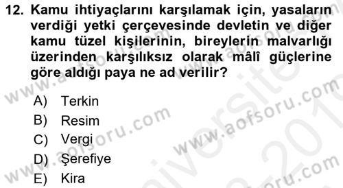 İdare Hukukuna Giriş Dersi 2018 - 2019 Yılı (Vize) Ara Sınav Soruları 12. Soru