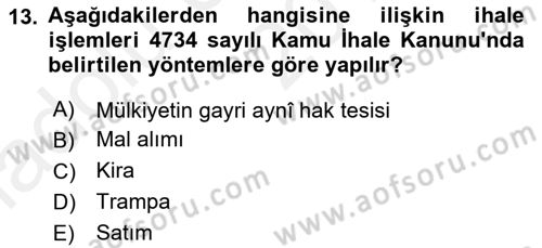 İdare Hukukuna Giriş Dersi Ara Sınavı Deneme Sınav Soruları 13. Soru