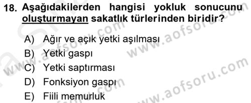İdare Hukukuna Giriş Dersi Ara Sınavı Deneme Sınav Soruları 18. Soru