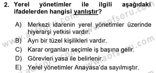 İdare Hukukuna Giriş Dersi 2018 - 2019 Yılı (Vize) Ara Sınav Soruları 2. Soru